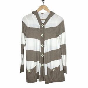 Free People Striped Hooded Cardigan NWT in Ivory Natural Size M